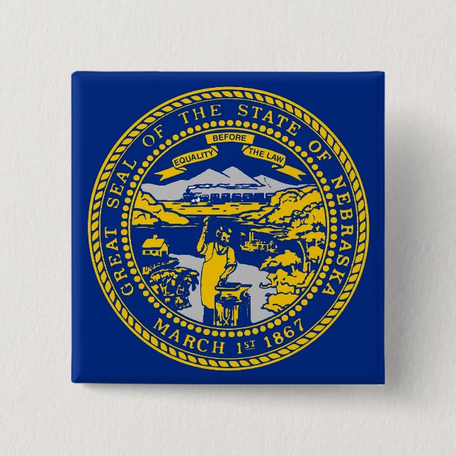 Bóton Quadrado 5.08cm Botão com Bandeira de Nebraska (Frente)