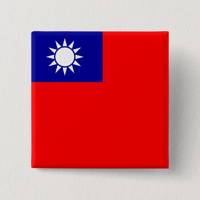 Bóton Quadrado 5.08cm Botão com Bandeira de Taiwan (Frente)