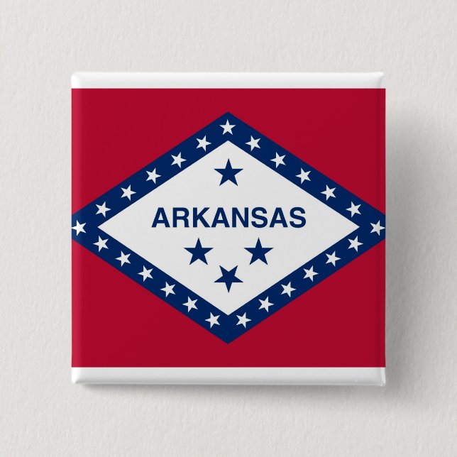 Bóton Quadrado 5.08cm Botão com Bandeira do Arkansas (Frente)