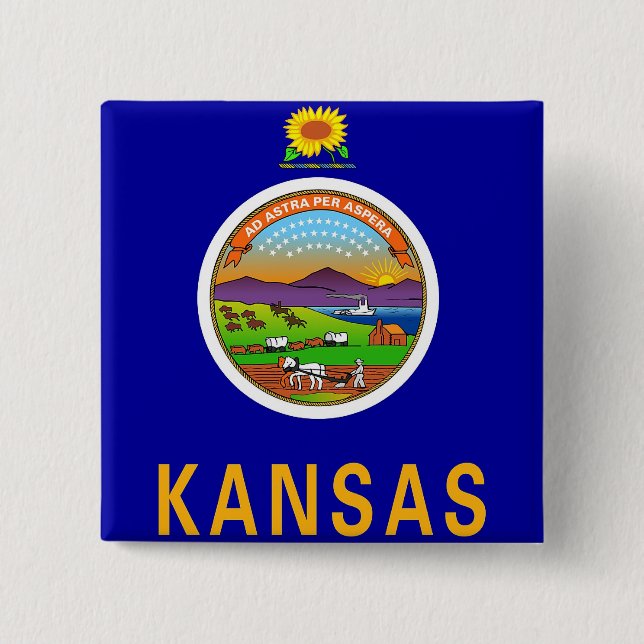 Bóton Quadrado 5.08cm Botão com Bandeira do Kansas (Frente)