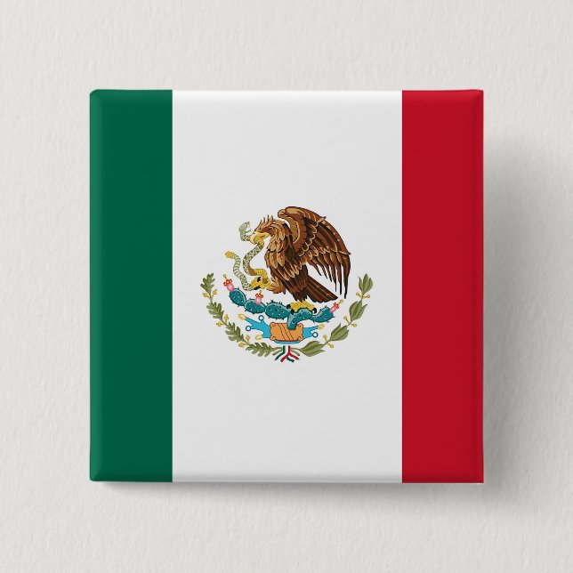Bóton Quadrado 5.08cm Botão com Bandeira do México (Frente)