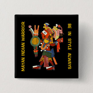 Bóton Quadrado 5.08cm Botão com o guerreiro indiano maia ornamentado