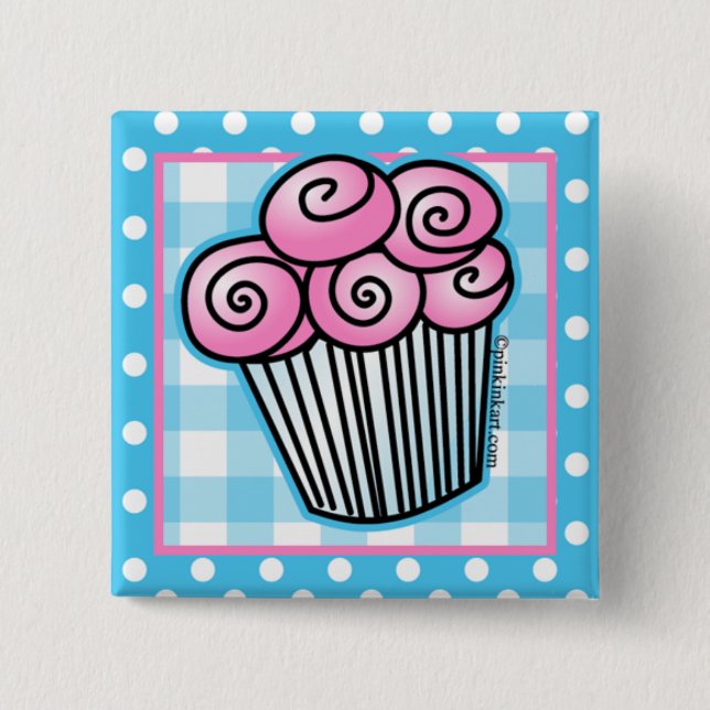 Bóton Quadrado 5.08cm Botão cor-de-rosa doce do cupcake (Frente)
