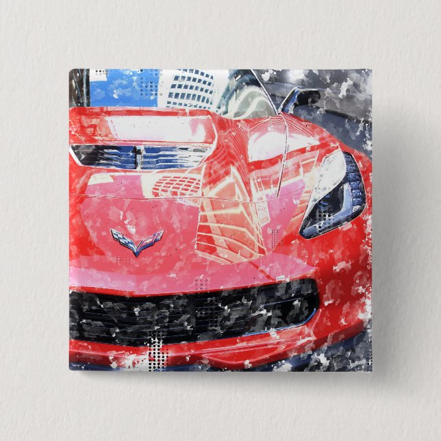 Bóton Quadrado 5.08cm Botão Corvette Vermelho (Frente)