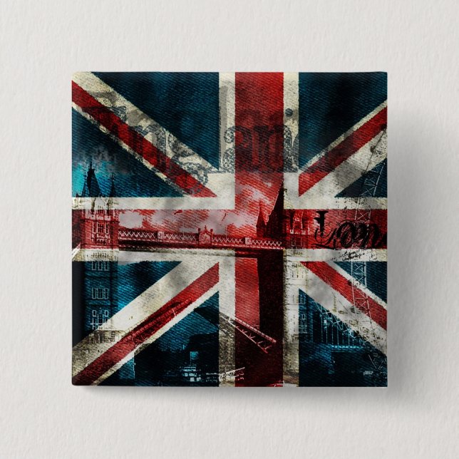 Bóton Quadrado 5.08cm Botão/crachá de Union Jack (Frente)