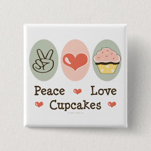 Bóton Quadrado 5.08cm Botão Cupcakes Peace Love