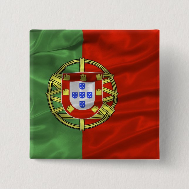 Bóton Quadrado 5.08cm Botão da bandeira de Portugal (Frente)