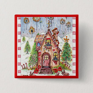 Bóton Quadrado 5.08cm Botão da casa do Natal