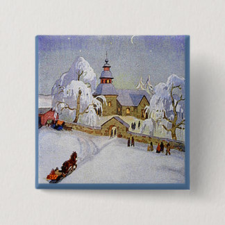 Bóton Quadrado 5.08cm Botão da cena da igreja da vila do natal vintage