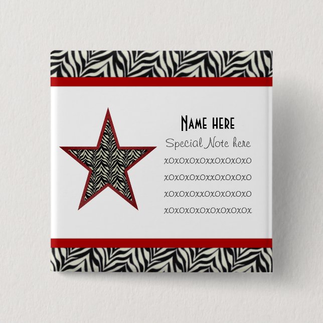 Bóton Quadrado 5.08cm Botão da coleção de impressão da zebra (Frente)