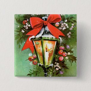 Bóton Quadrado 5.08cm Botão da festa da luz de Natal retro Vintage