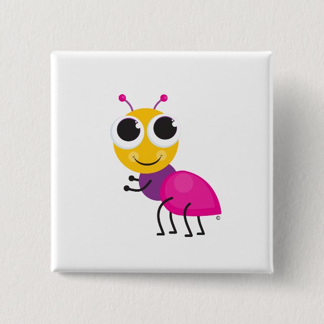 Bóton Quadrado 5.08cm Botão da formiga (Frente)