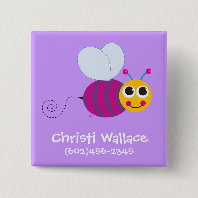 Bóton Quadrado 5.08cm Botão da identificação da abelha (Frente)