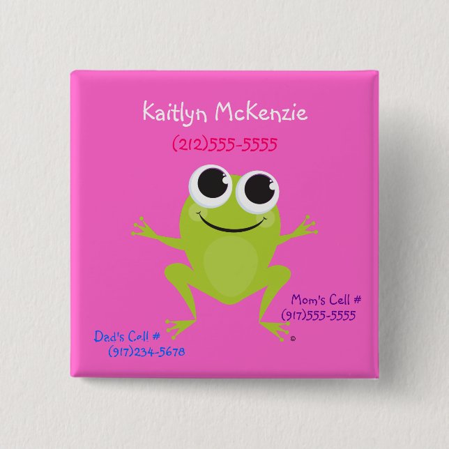 Bóton Quadrado 5.08cm Botão da identificação do sapo (Frente)