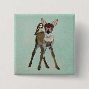 Bóton Quadrado 5.08cm Botão da jovem corça & da coruja