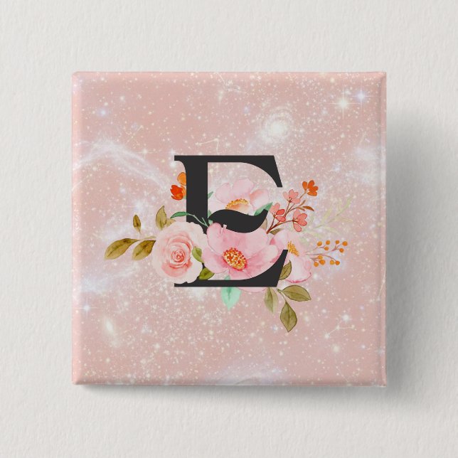 Bóton Quadrado 5.08cm Botão da Letra E (Frente)