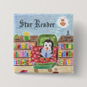 Bóton Quadrado 5.08cm Botão da recompensa do pinguim da leitura