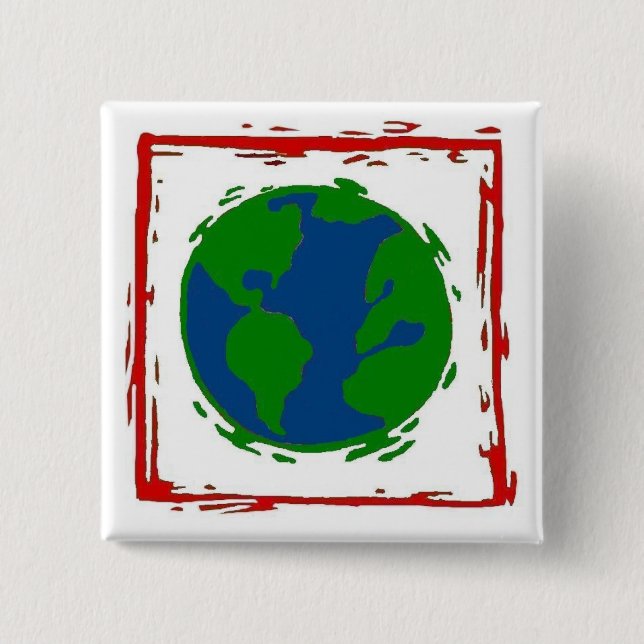 Bóton Quadrado 5.08cm "Botão da terra" (Frente)