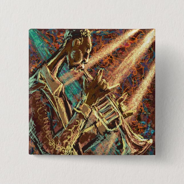 Bóton Quadrado 5.08cm Botão da trombeta do JAZZ (Frente)