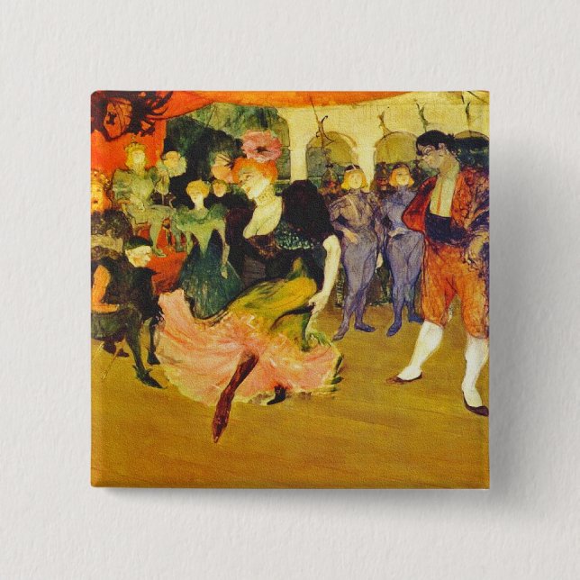Bóton Quadrado 5.08cm Botão: Dançando o Bolero: Toulouse-Lautrec (Frente)