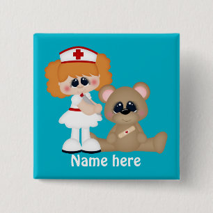 Bóton Quadrado 5.08cm Botão de adicionar nome da enfermeira de desenho a