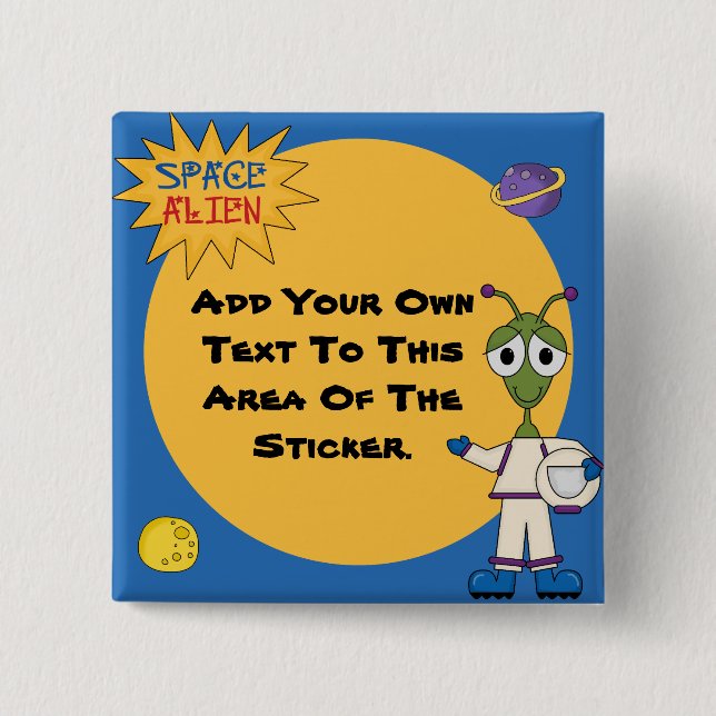 Bóton Quadrado 5.08cm Botão de Alienígena de Espaço Personalizado (Frente)