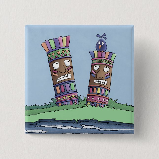 Bóton Quadrado 5.08cm Botão de ameixa Tiki (Frente)