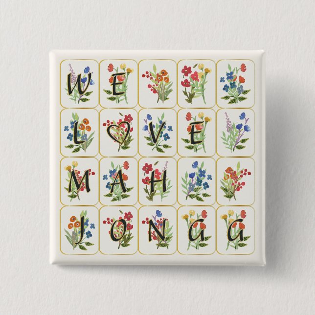 Bóton Quadrado 5.08cm Botão de Amor Mah Jongg (Frente)