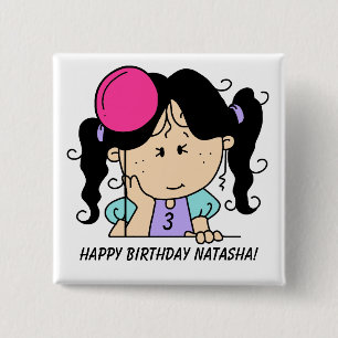 Bóton Quadrado 5.08cm Botão de Aniversário da Menina Preta Personalizada