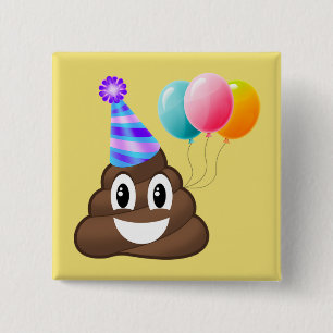 Bóton Quadrado 5.08cm Botão de aniversário de Emoji Poop