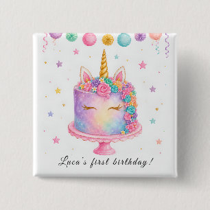 Bóton Quadrado 5.08cm Botão de Aniversário de Unicórnio