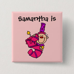 Bóton Quadrado 5.08cm Botão de Aniversário do 5 de Palha Rosa