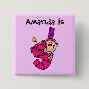 Bóton Quadrado 5.08cm Botão de Aniversário do 5 de Palha Rosa