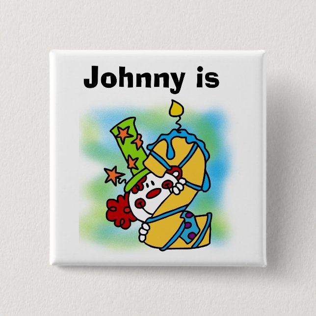 Bóton Quadrado 5.08cm Botão de Aniversário do Palhaço Personalizado (Frente)