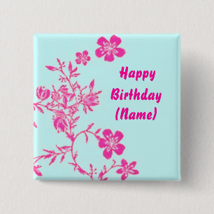 Bóton Quadrado 5.08cm Botão de Aniversário Floral