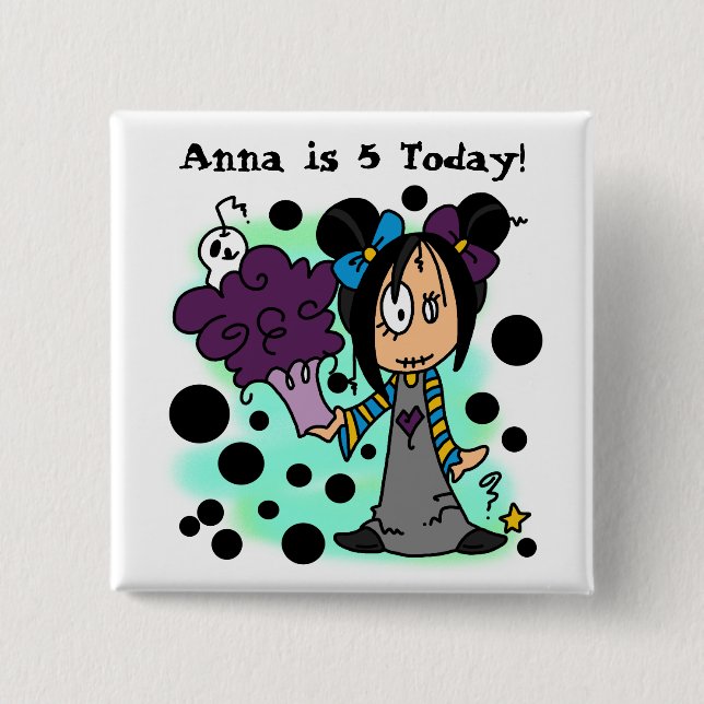 Bóton Quadrado 5.08cm Botão de Aniversário Personalizado do Skelekinz (Frente)