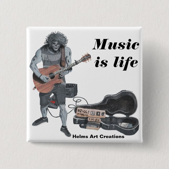 Bóton Quadrado 5.08cm Botão de Arte de Fantasia Musical Acústica Zombie (Frente)