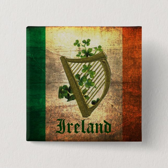 Bóton Quadrado 5.08cm Botão de Arte Digital do Irish Harp Flag (Frente)