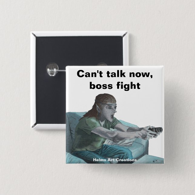 Bóton Quadrado 5.08cm Botão de Arte Elf Video Gamer Boss Fight Fantasy (Frente & Verso)