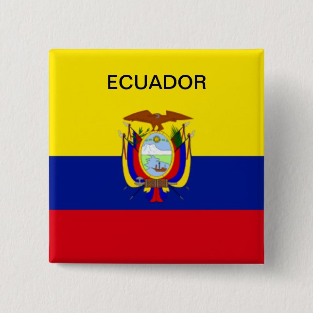 Bóton Quadrado 5.08cm Botão de bandeira do Equador. (Frente)