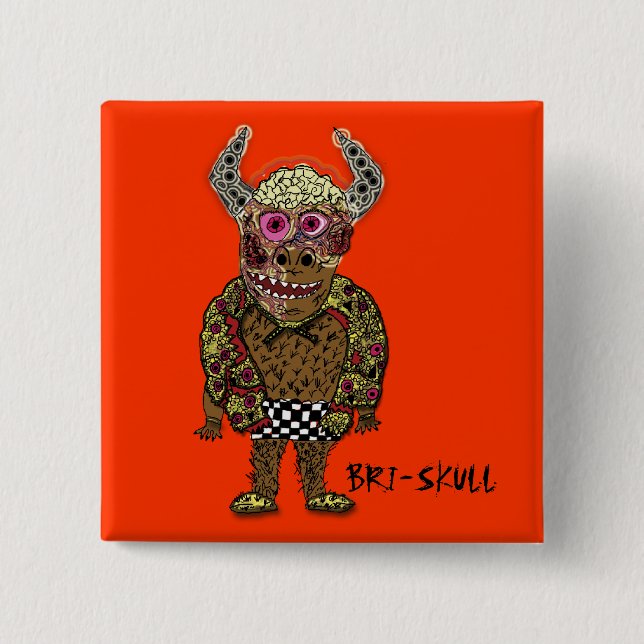 Bóton Quadrado 5.08cm Botão de BRI-SKULL (Frente)