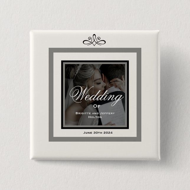 Bóton Quadrado 5.08cm Botão de casamento branco (Frente)