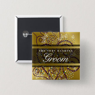 Bóton Quadrado 5.08cm Botão de Casamento Chic Dourado de Espirais Roxos