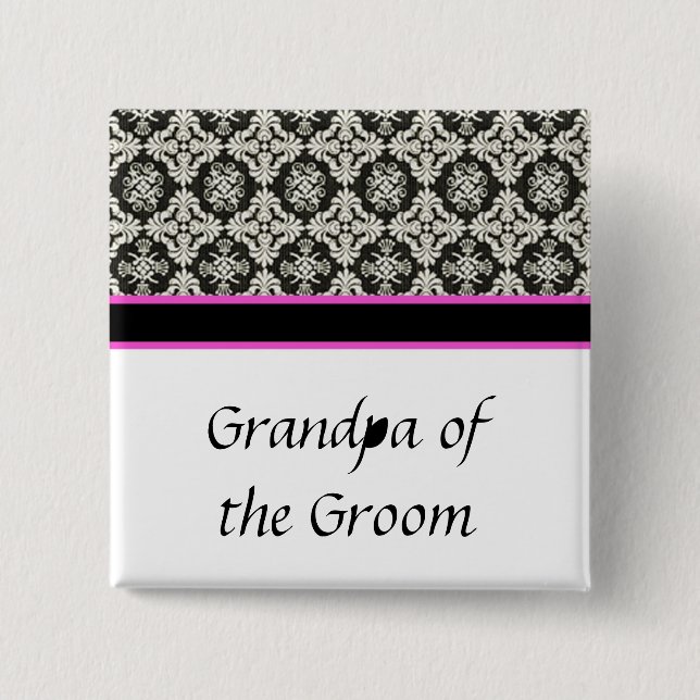 Bóton Quadrado 5.08cm botão de casamento, damasco preto (Frente)