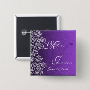 Bóton Quadrado 5.08cm Botão de Casamento Roxo Damask