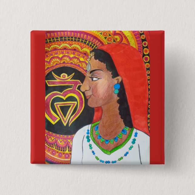 Bóton Quadrado 5.08cm Botão de Chakra da raiz (monte) (Frente)