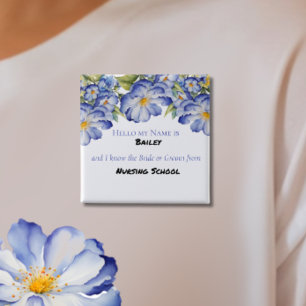 Bóton Quadrado 5.08cm Botão de Chuveiro de Noiva Floral Azul Chinesice