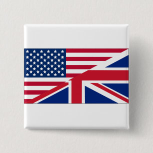 Bóton Quadrado 5.08cm Botão de Cidadão Duplo Americano e Britânico
