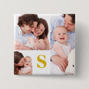 Bóton Quadrado 5.08cm Botão de Colagem de Fotografias Monograma Personal