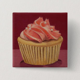 Bóton Quadrado 5.08cm Botão de Cupcake rosa